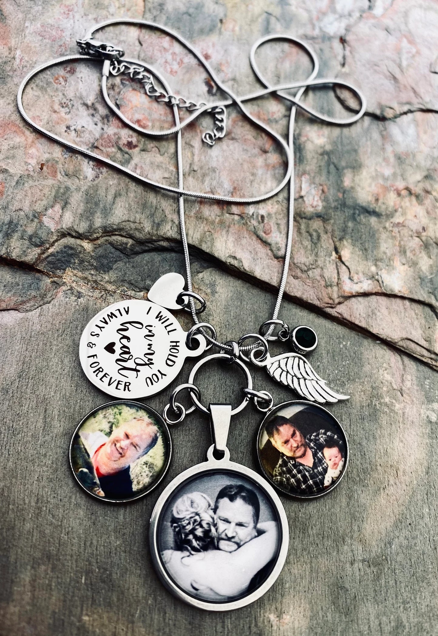 Memory Photo Necklace- I will hold you in my heart always and forever