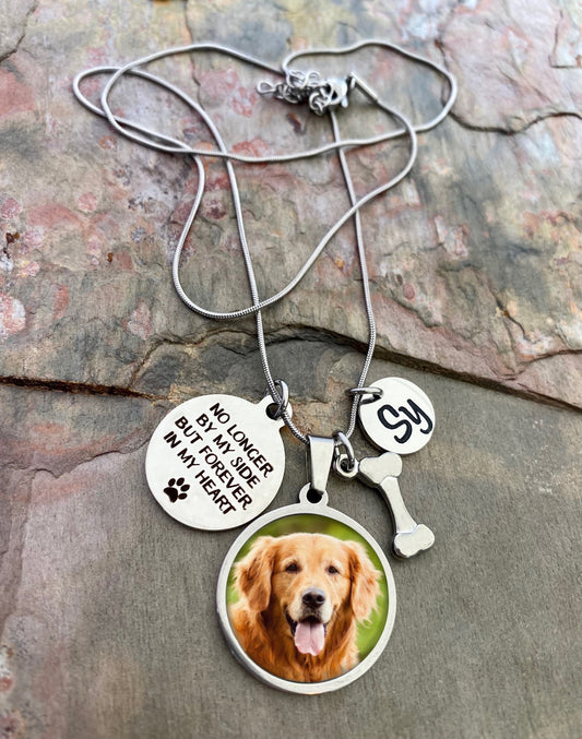Pet Memory Photo Necklace- No longer by my side but forever in my heart