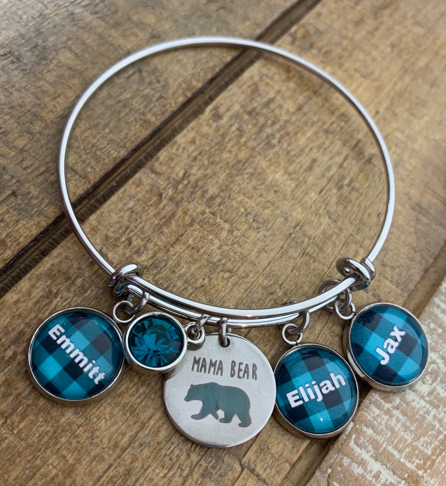Mama Bear Custom Bangle Bracelet- One name included (options to add more)