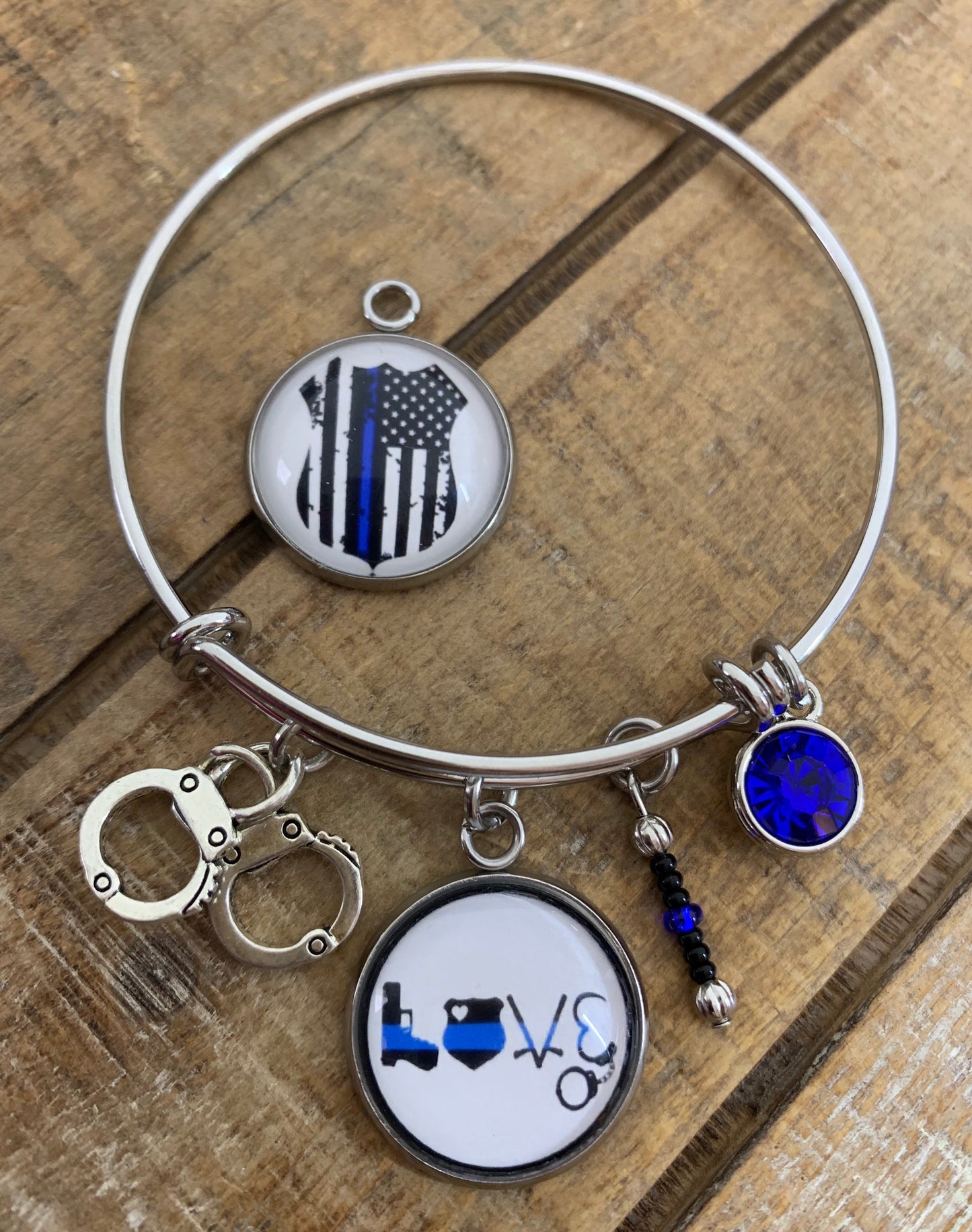 Thin Blue Line Bangle Bracelet- Several options for police, sheriff, trooper
