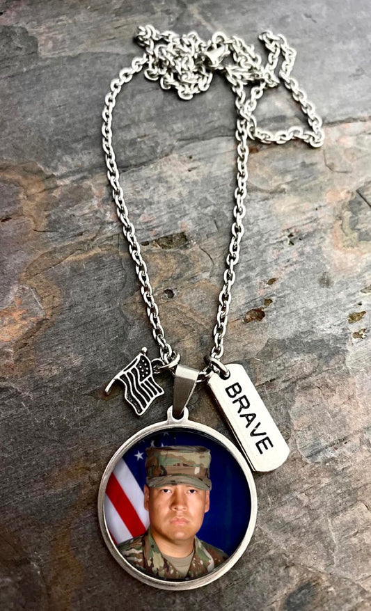 Military Custom Photo Necklace with 2 accent charms