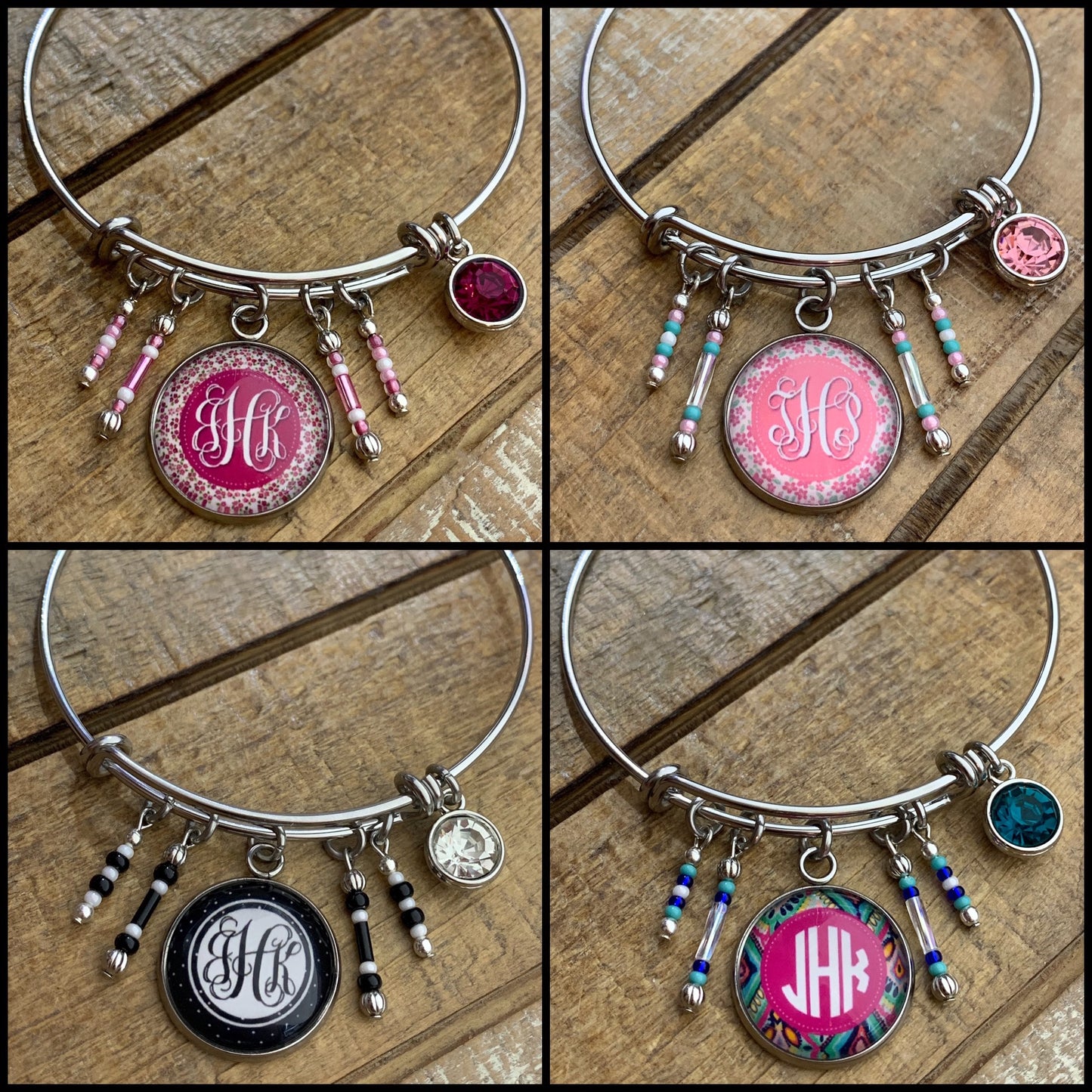 Monogram Bangle Bracelet- (available an any background/color theme)