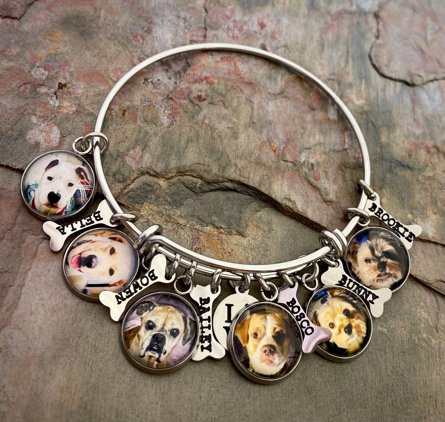 Puppy Love Bangle Bracelet (includes one photo/bone; options to add more)