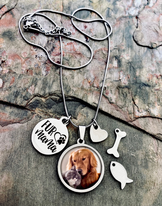 Fur Mama Pet Photo Necklace- Personalized Pet Photo Gift