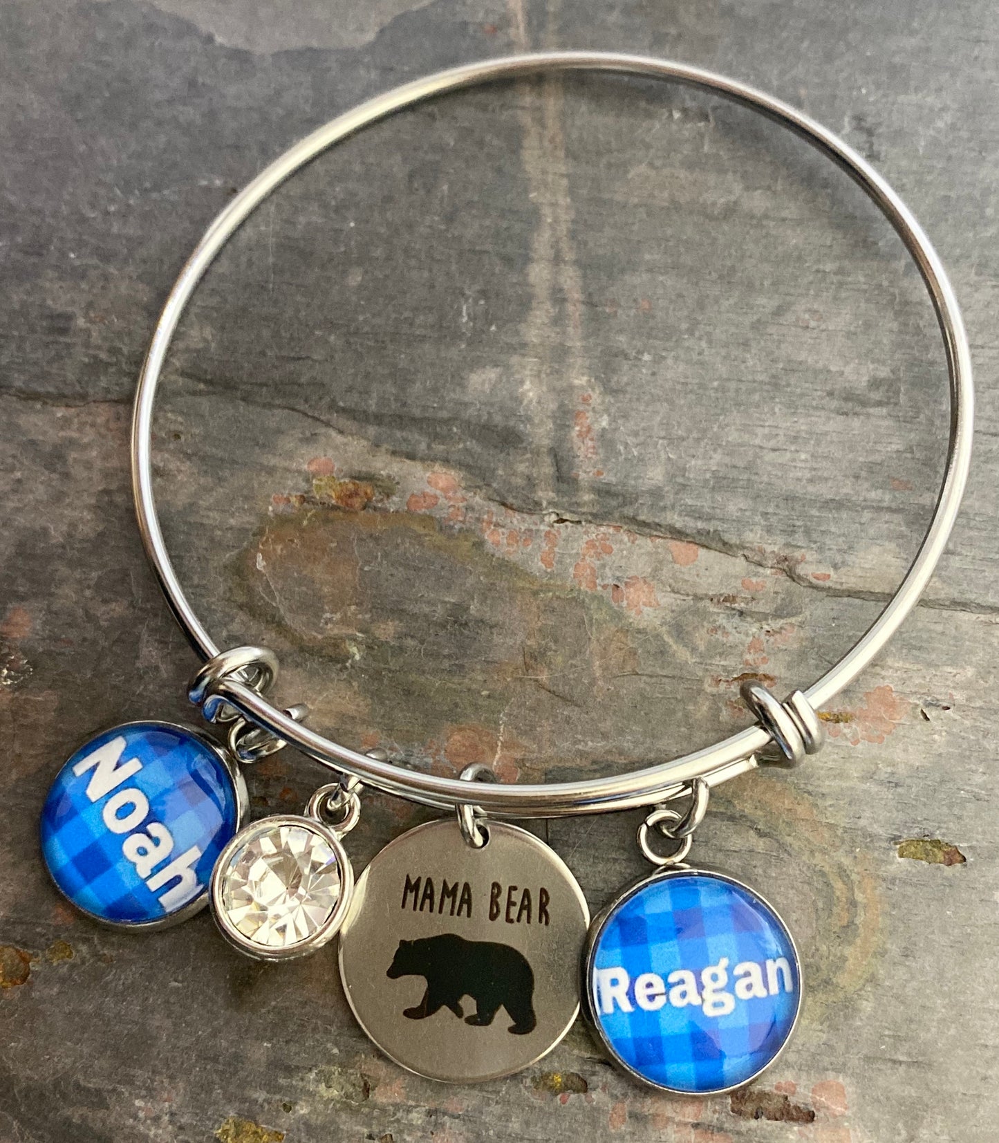 Mama Bear Custom Bangle Bracelet- One name included (options to add more)