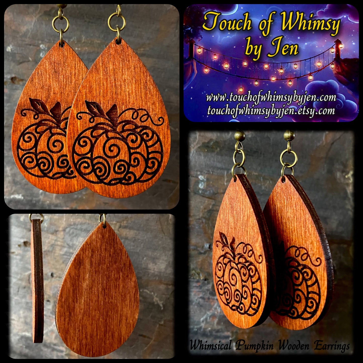 Whimsical Pumpkin Wooden Earrings