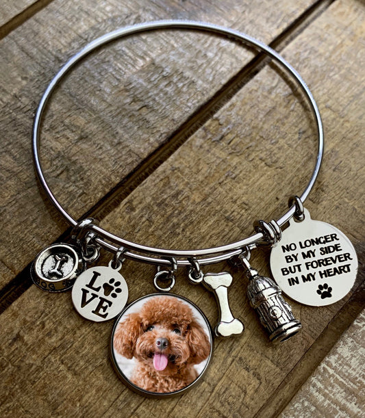 Pet Memory Bracelet- Dog or Cat Theme with Memory saying and Photo (or photo and name)