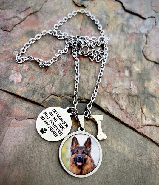 Pet Memory Photo Necklace- No longer by my side but forever in my heart