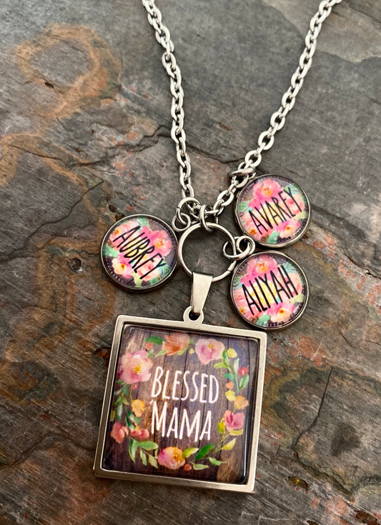 Blessed Mama Necklace- Customized (Includes one name)