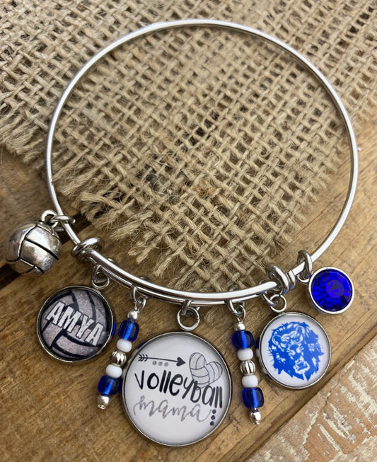 Volleyball Mama Custom Bangle Bracelet- Name and School Logo (options for added additional names)