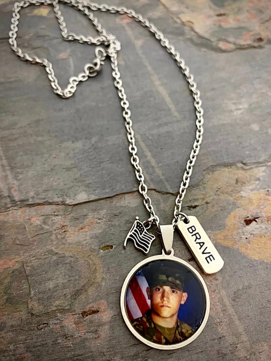Military Custom Photo Necklace with 2 accent charms