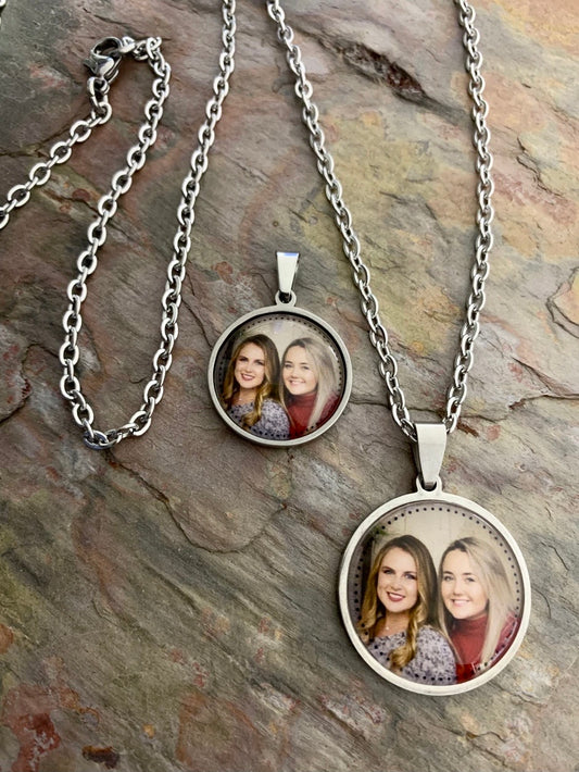 Custom Photo Necklace (silver pendant comes in 2 sizes)