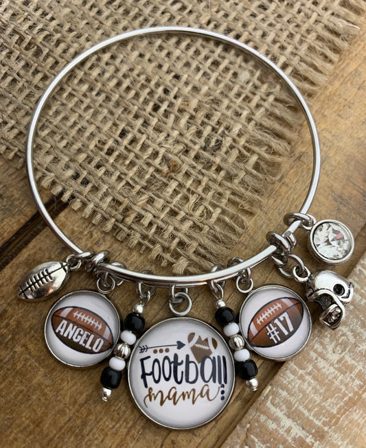 Football Mama Custom Bangle Bracelet- 2 names or name and # included (options for more)