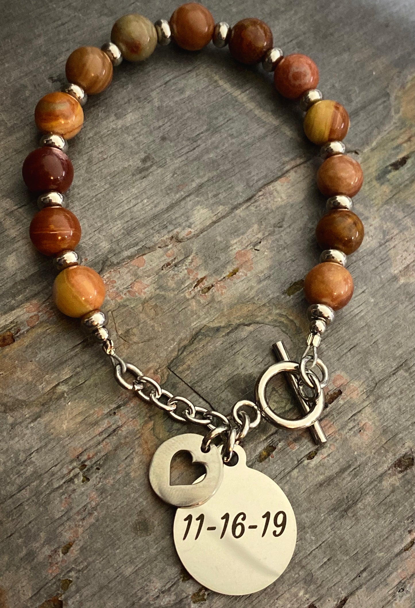 Beaded Stone Bracelet with letter charm (choice of stone and letter or option for photo)