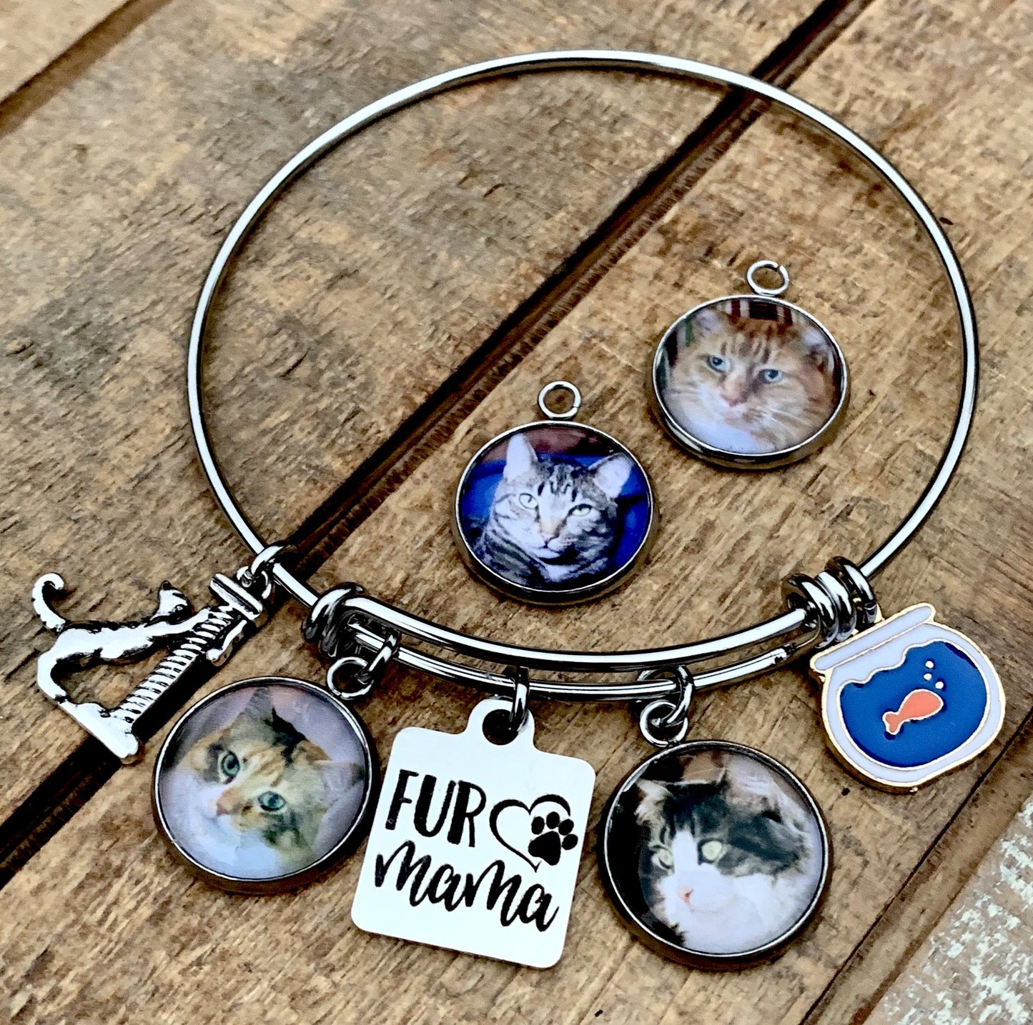 Fur Mama Bracelet- Dog or Cat Theme with two photos (or photo and pet name)