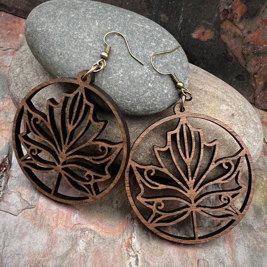 Fall Maple Leaf Wooden Earrings- Handmade Walnut Earrings