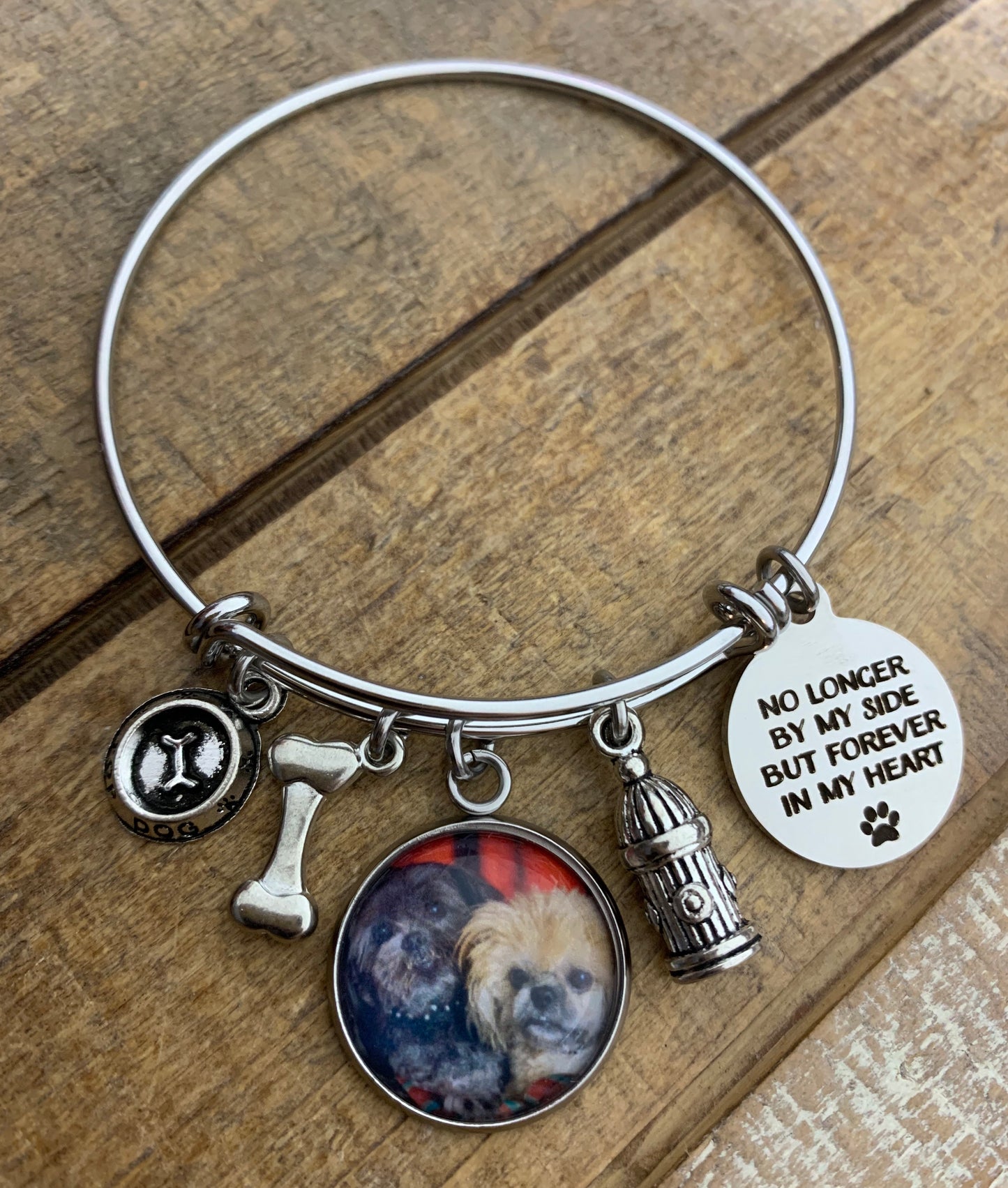 Pet Memory Bracelet- Dog or Cat Theme with Memory saying and Photo (or photo and name)