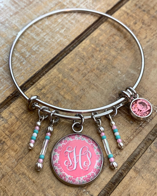 Monogram Bangle Bracelet- (available an any background/color theme)