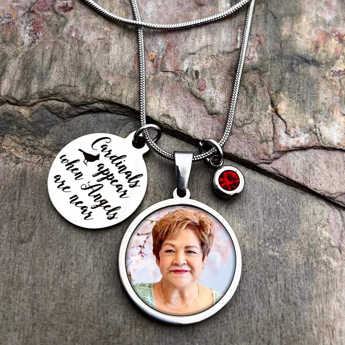 Memorial Cardinal Charm Photo Necklace- Cardinals appear when angels are near