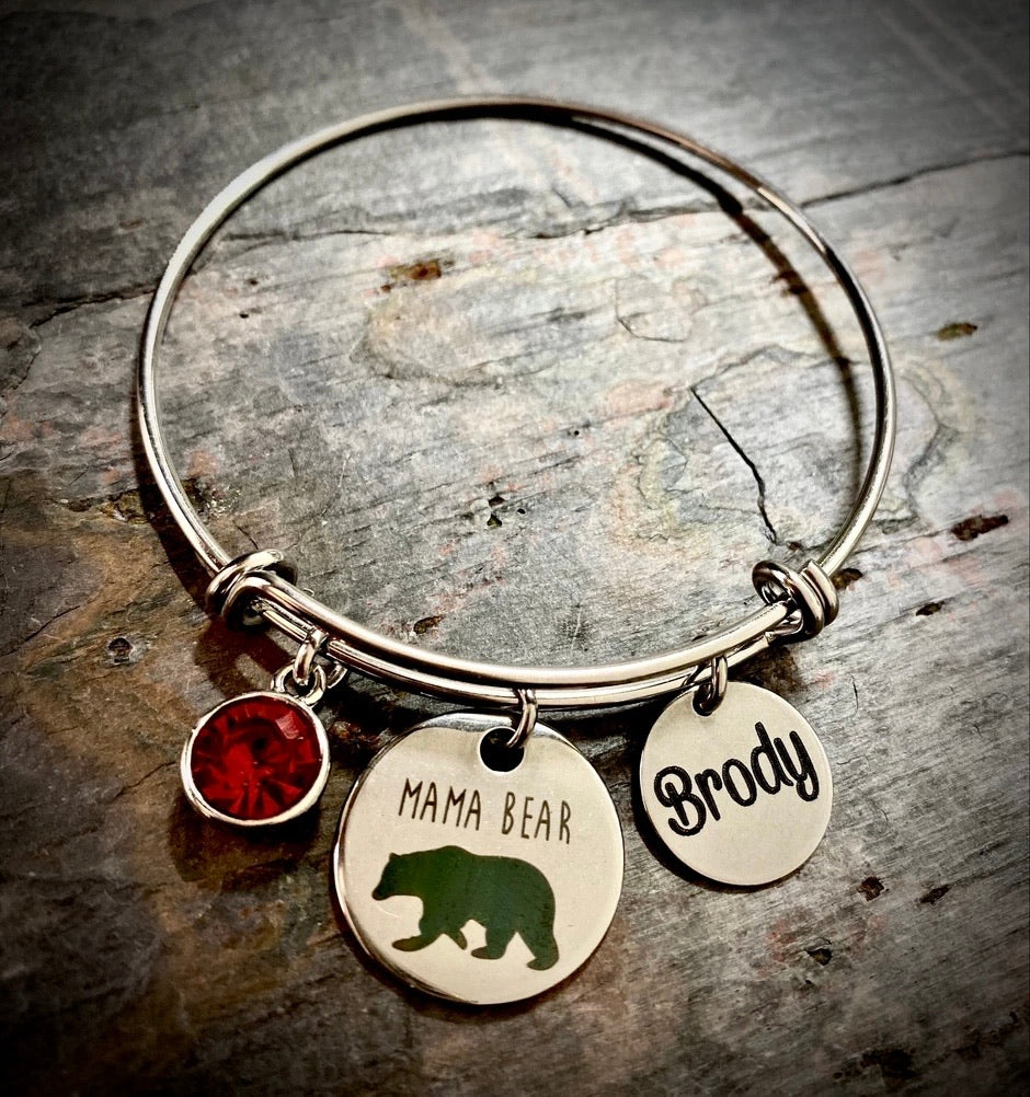 Mama Bear Bangle Bracelet- One name included (options to add more)